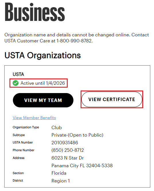 How to View Your Organization's Membership Certificate USTA Online