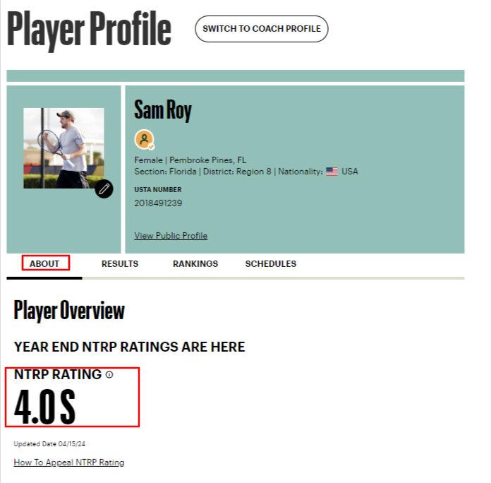 How to View the NTRP Rating in the Player Profile USTA Online Help Center