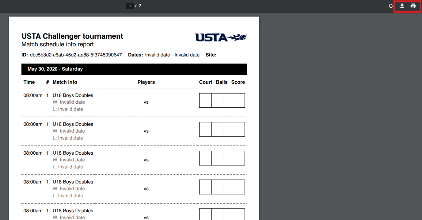 View/Print Match Schedule Info Report USTA Online Help Center