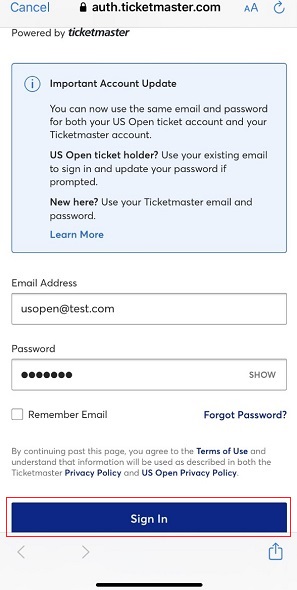 ticket master password reset